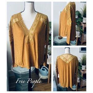 FREE PEOPLE Lola Lace Trim Top in Alchemy